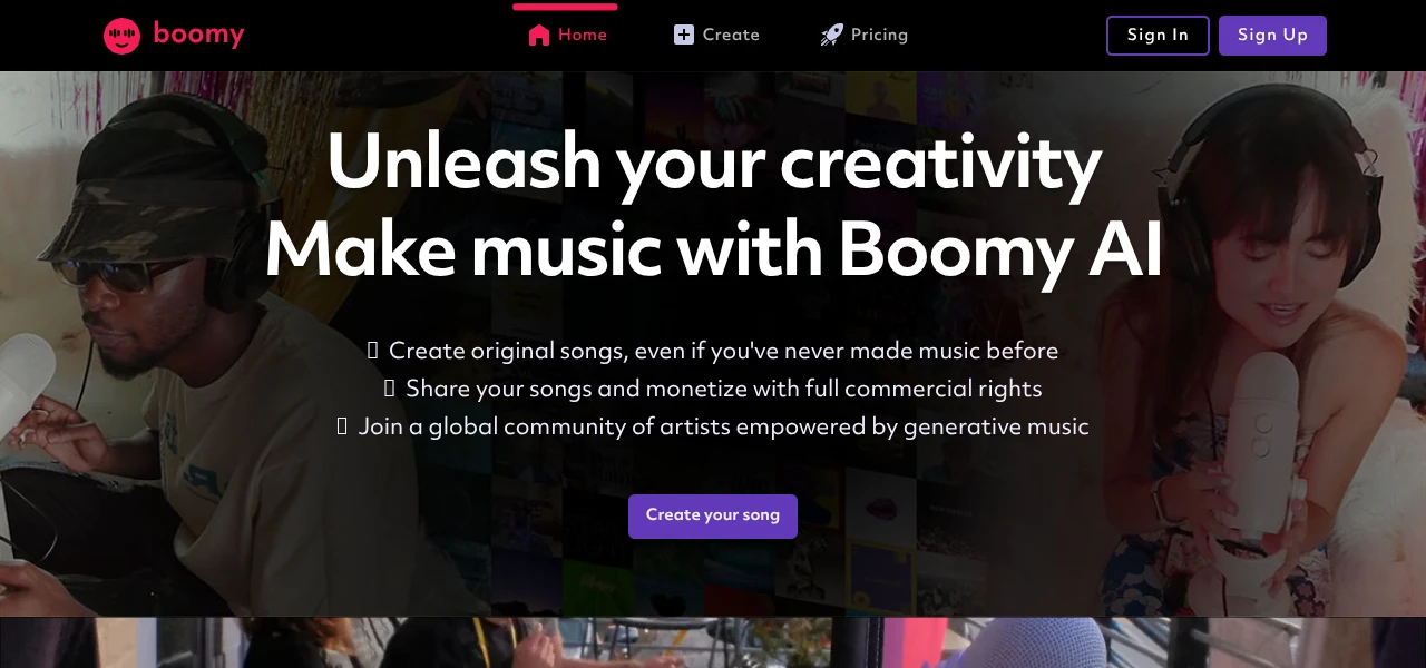 Boomy AI audio tool interface screenshot Boomy AI audio tool interface screenshot