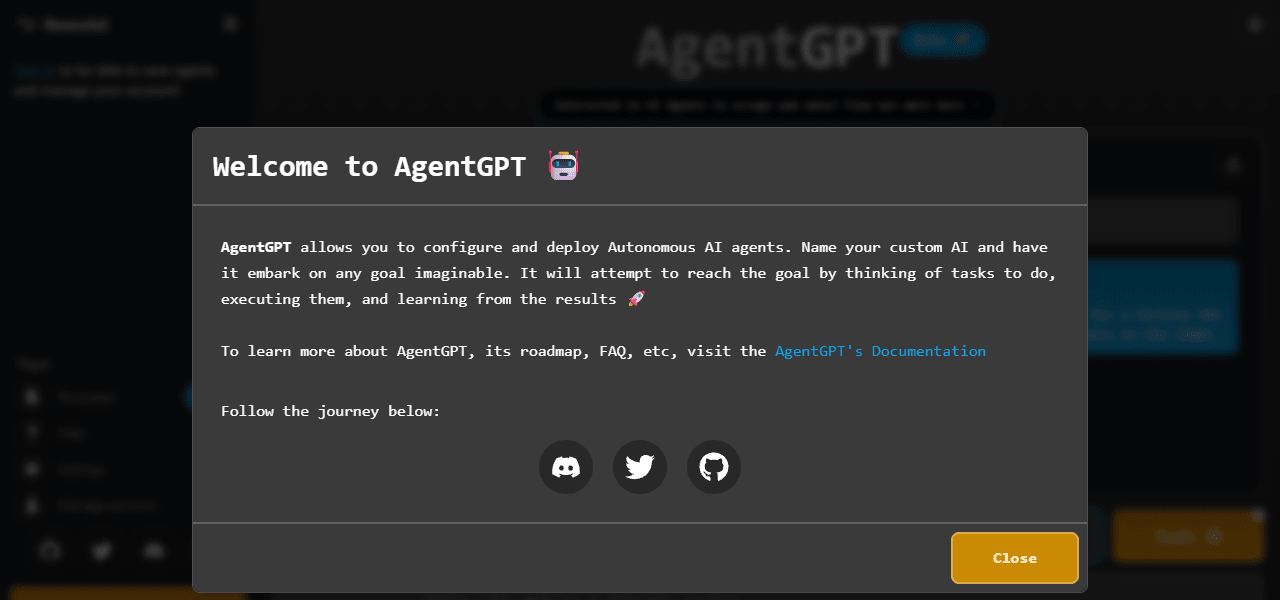 AgentGPT AI automation tool interface screenshot AgentGPT AI automation tool interface screenshot