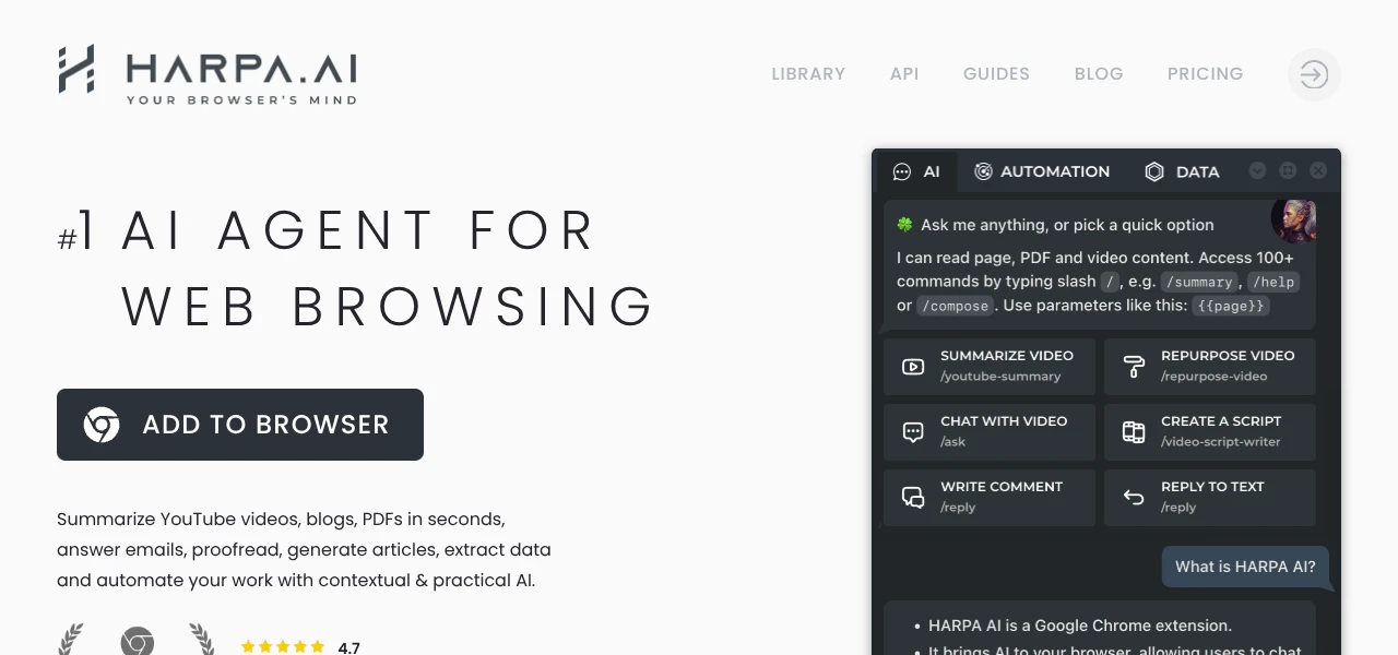 Harpa AI automation tool interface screenshot Harpa AI automation tool interface screenshot