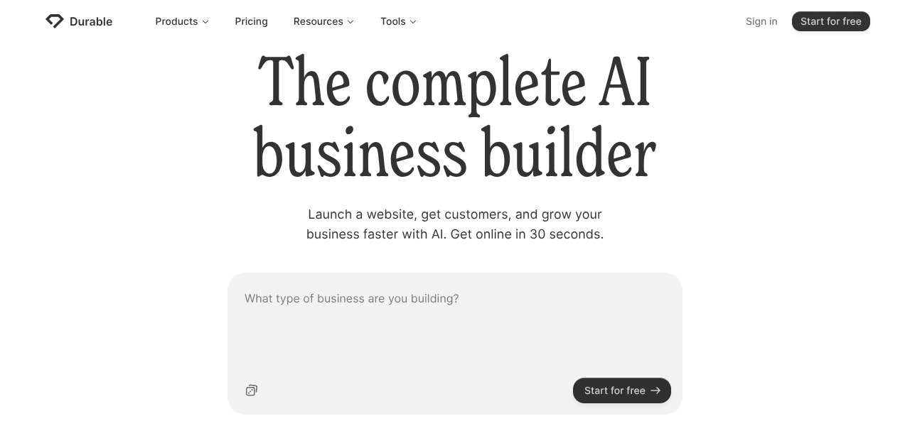 Durable AI business tool interface screenshot Durable AI business tool interface screenshot