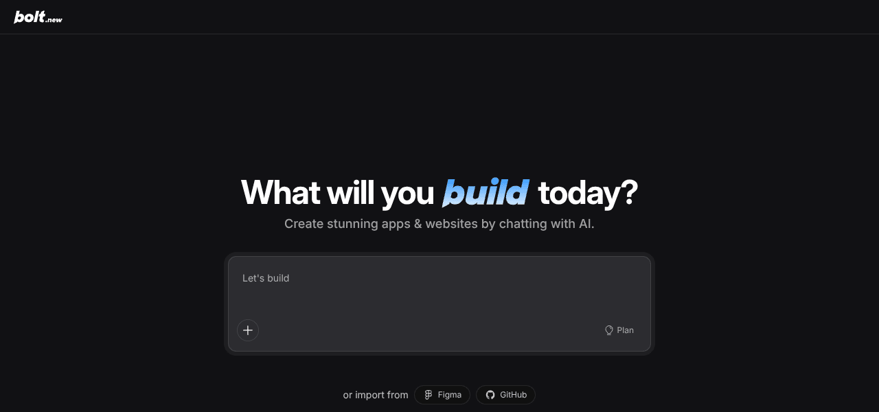 Bolt.new AI coding tool interface screenshot