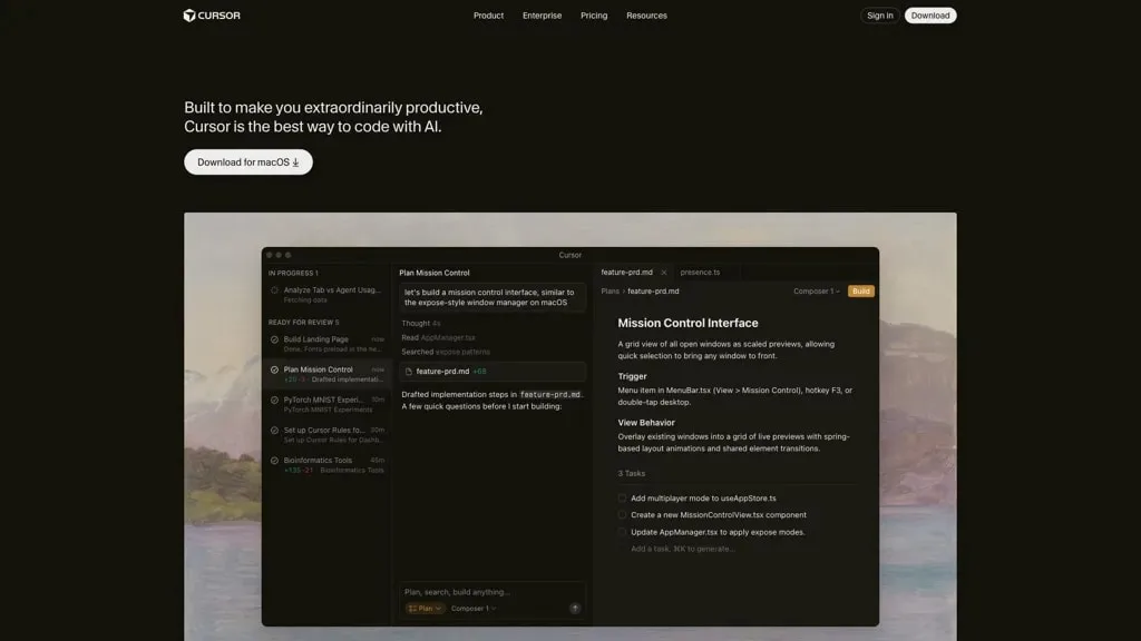 Cursor AI coding tool interface screenshot