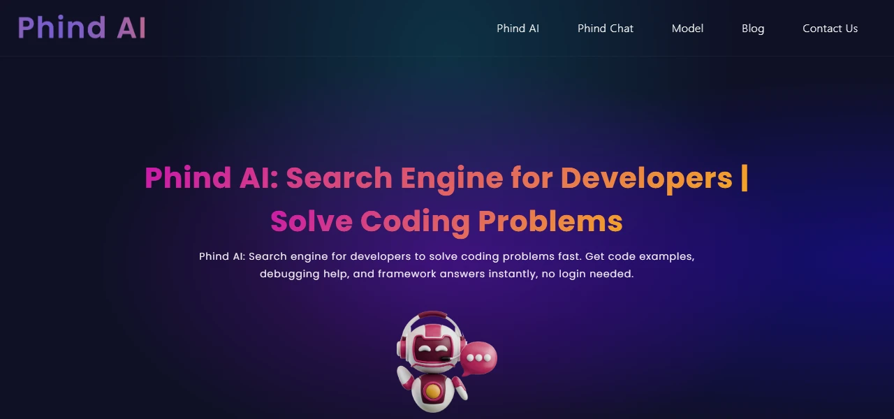 Phind AI coding tool interface screenshot