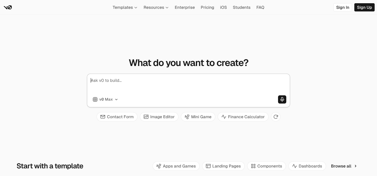 v0 AI coding tool interface screenshot