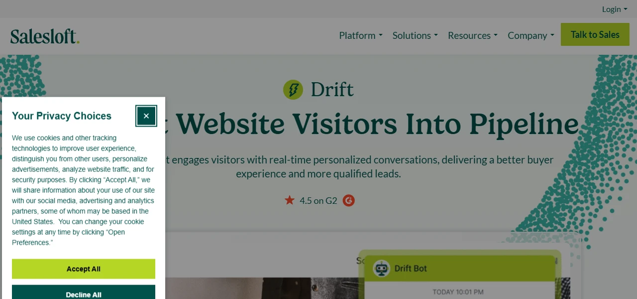 Drift AI customer support tool interface screenshot Drift AI customer support tool interface screenshot
