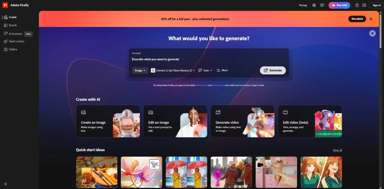 Adobe Firefly AI image generator interface screenshot