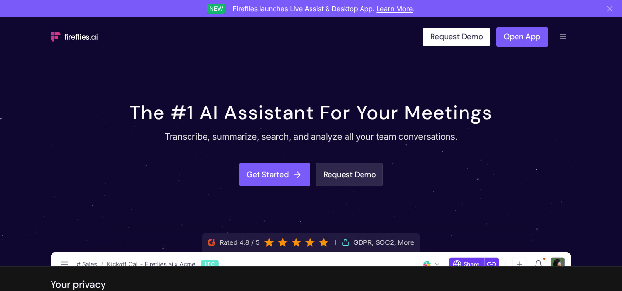 Fireflies AI productivity tool interface screenshot Fireflies AI productivity tool interface screenshot