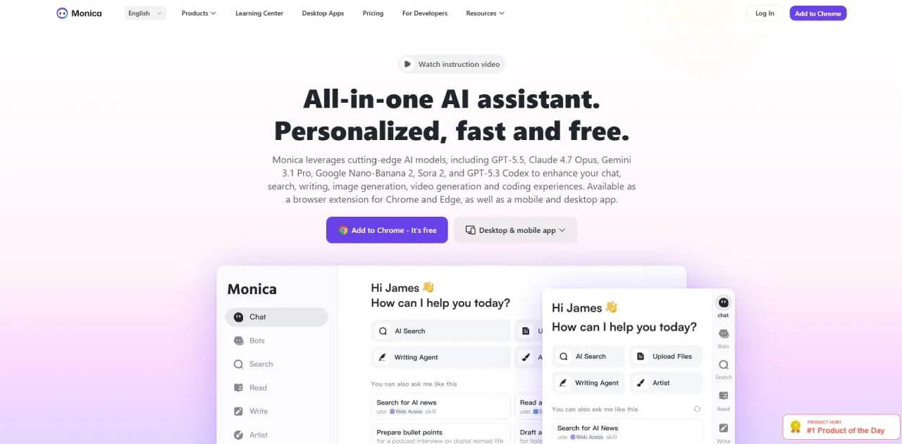 Monica AI productivity tool interface screenshot Monica AI productivity tool interface screenshot