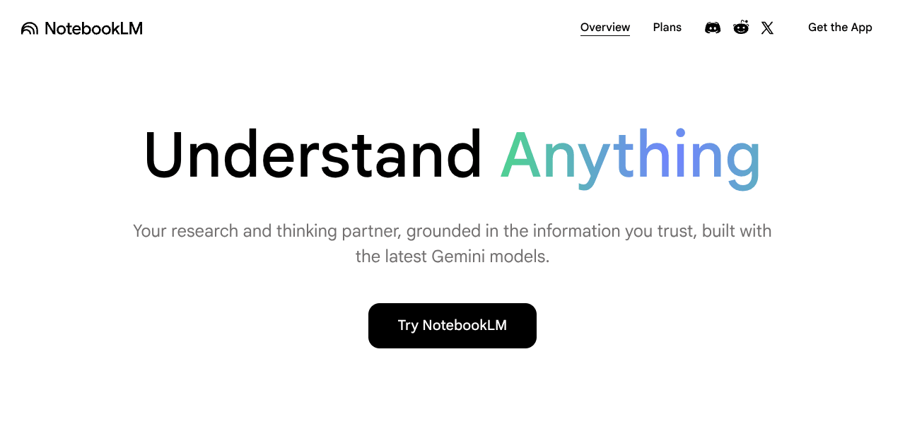 NotebookLM AI research tool interface screenshot