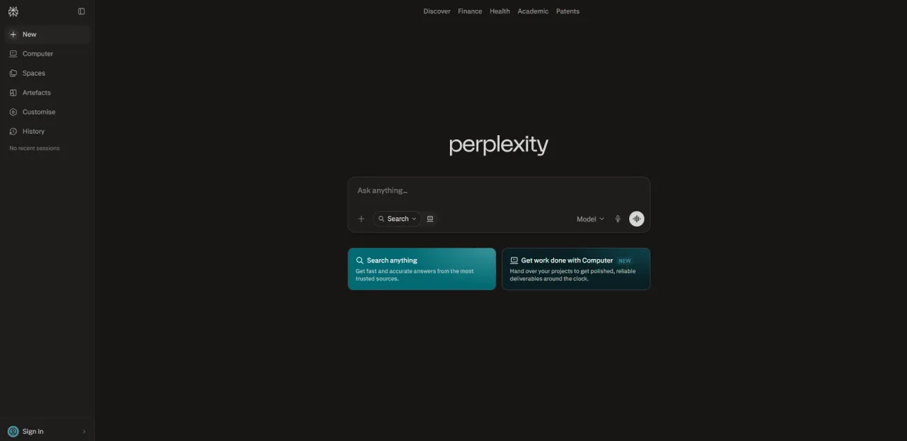 Perplexity AI research tool interface screenshot Perplexity AI research tool interface screenshot