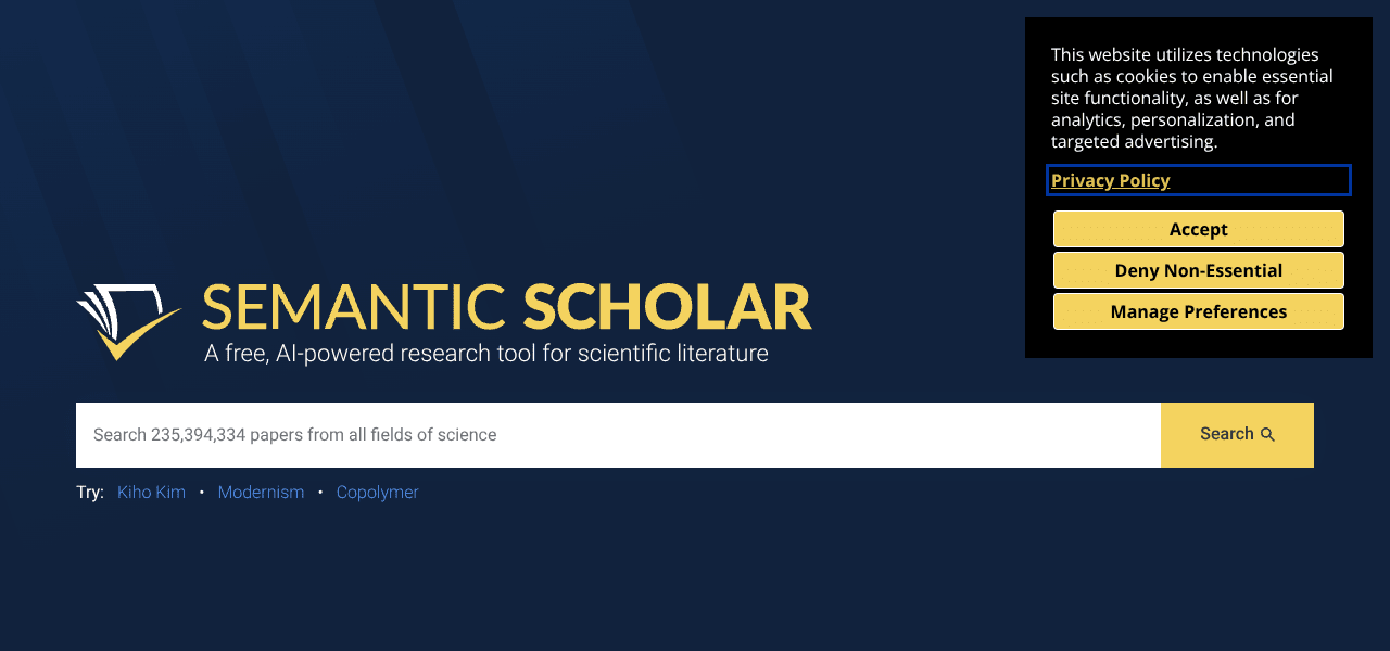 Semantic Scholar AI research tool interface screenshot Semantic Scholar AI research tool interface screenshot