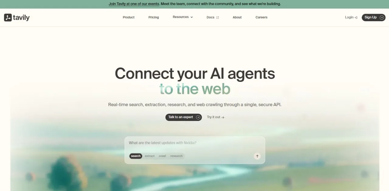 Tavily AI research tool interface screenshot Tavily AI research tool interface screenshot