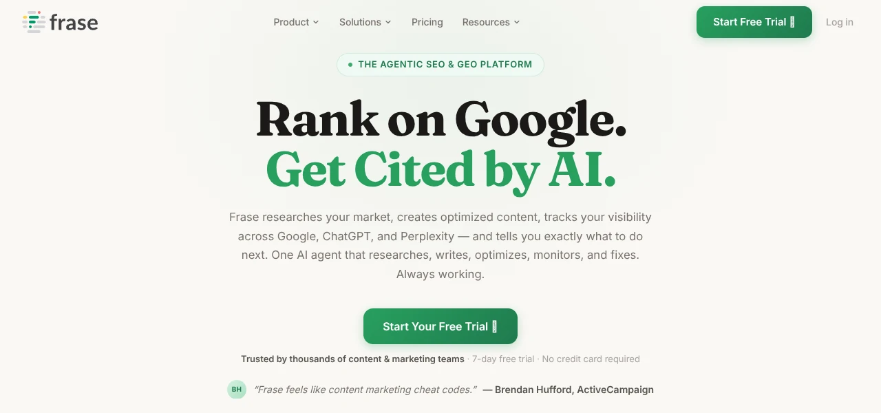 Frase AI SEO tool interface screenshot Frase AI SEO tool interface screenshot