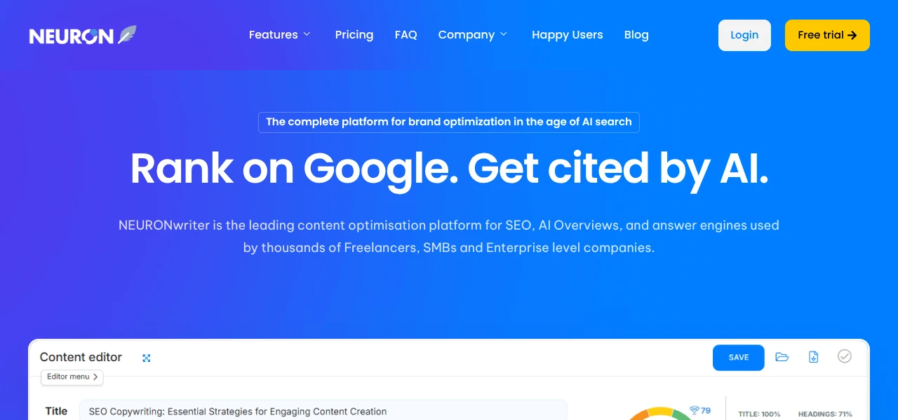 NeuronWriter AI SEO tool interface screenshot NeuronWriter AI SEO tool interface screenshot