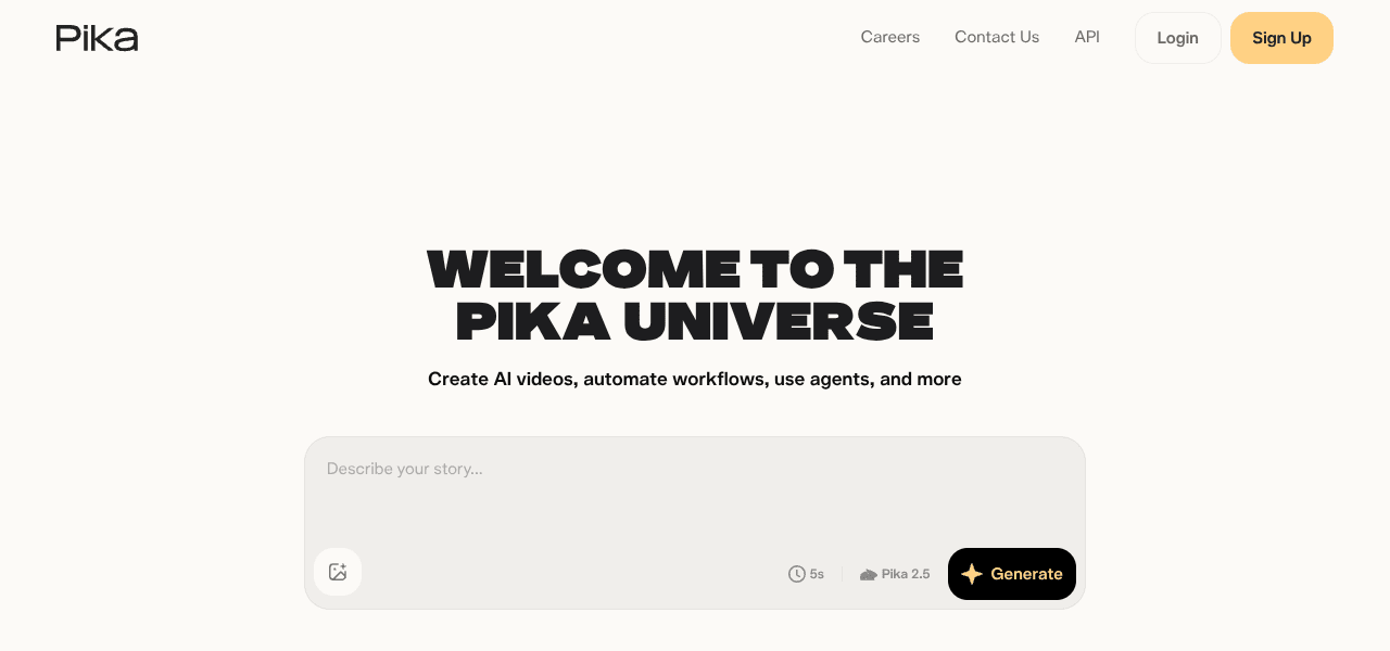 Pika AI video generation interface screenshot Pika AI video generation interface screenshot