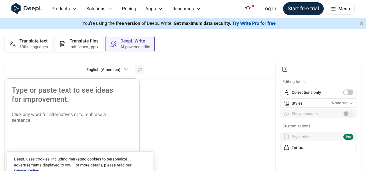DeepL Write AI writing tool interface screenshot DeepL Write AI writing tool interface screenshot